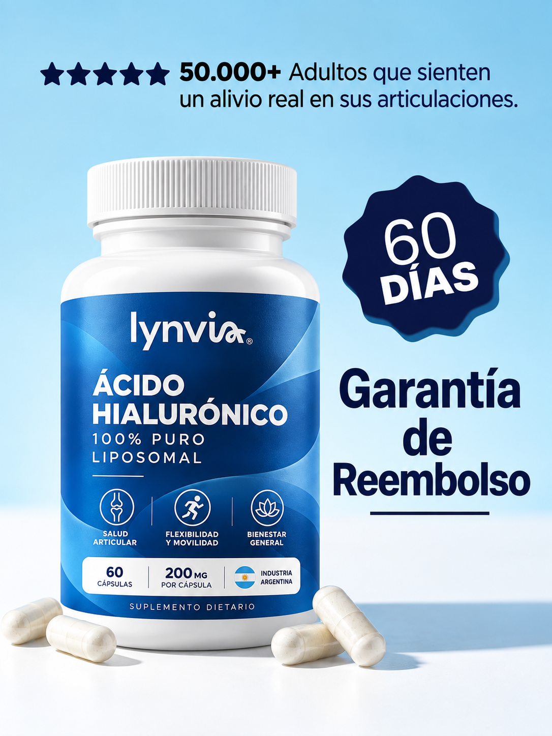 LYNVIA® Ácido Hialurónico Liposomal — 60 Cápsulas